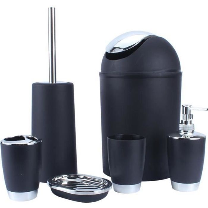 6-piece bathroom accessory set: trash can, soap dish, dispenser, tumbler, toothbrush holder - DBA