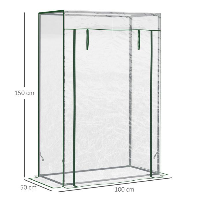 Invernadero para balcón Outsunny - Cubierta de PVC reforzado, estructura de acero, puerta con cremallera, para hortalizas y flores - 100x50x150cm - Blanco