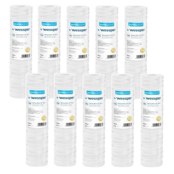 10 cartuchos de sedimentos Wessper para ósmosis inversa, agua alimentada por pértiga, filtración de partículas de -5 micras