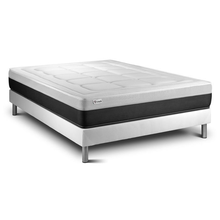 Conjunto de colchón y base de cama de 140x190 cm - Base de cama blanca (requiere montaje) - Vital Form Blanco