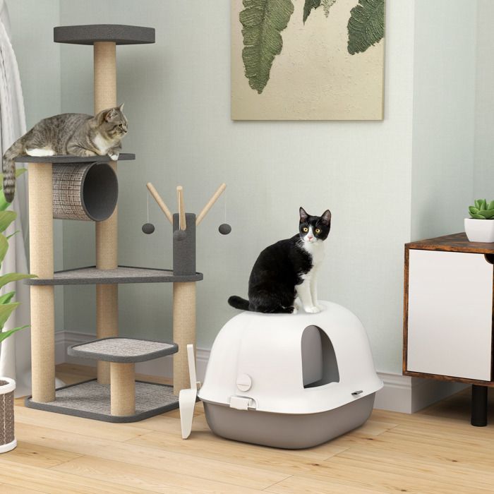 Arenero/caseta para gatos - AKOZON - 10315 - semicerrado - incluye puerta frontal y pala - 58x46x39 cm