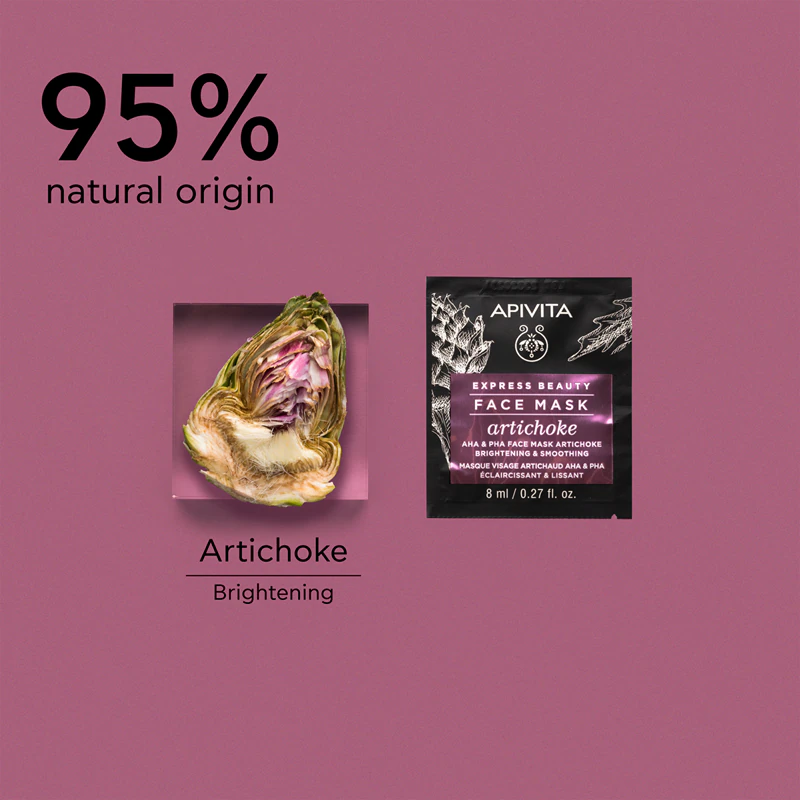 Máscara Facial Iluminadora Apivita Express Beauty com Alcachofra, máscara hidratante intensiva com AHA.