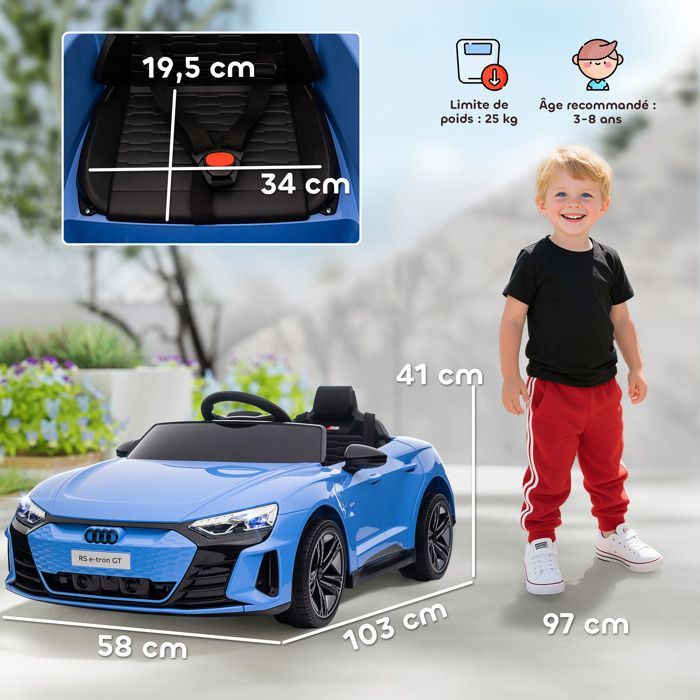 Electric car - HOMCOM - 12V children's licensed Audi RS E-tron GT remote control with sounds - PP - blue