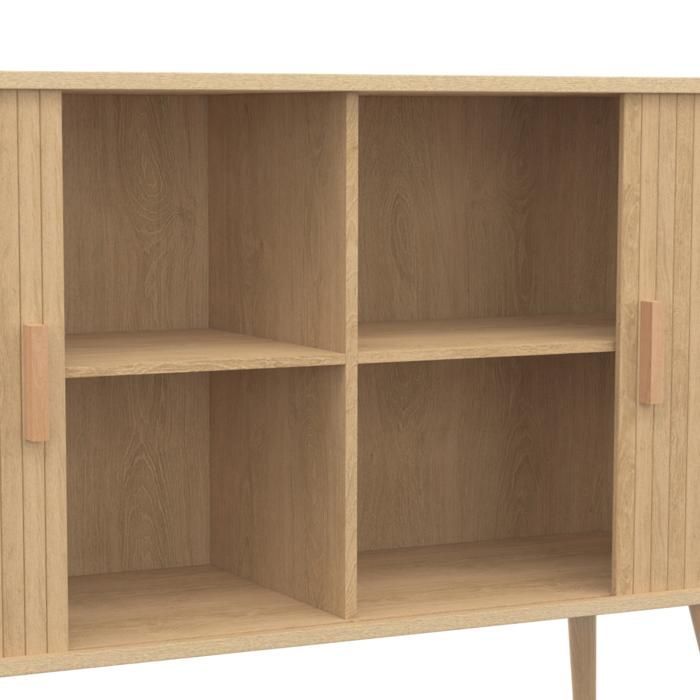 Aparador IDMARKET ROMIE de 140 cm con 2 puertas correderas, listones de madera y acabado en roble.