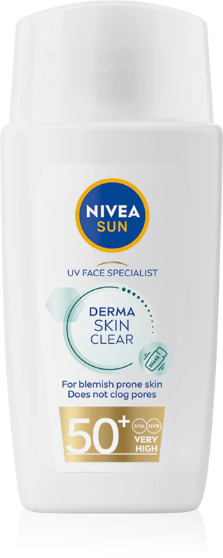 Protetor solar facial NIVEA SUN Derma Skin Clear para pele com imperfeições.