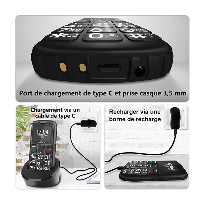 artfone C1+4G Téléphone Senior Portable Débloqué 1,77