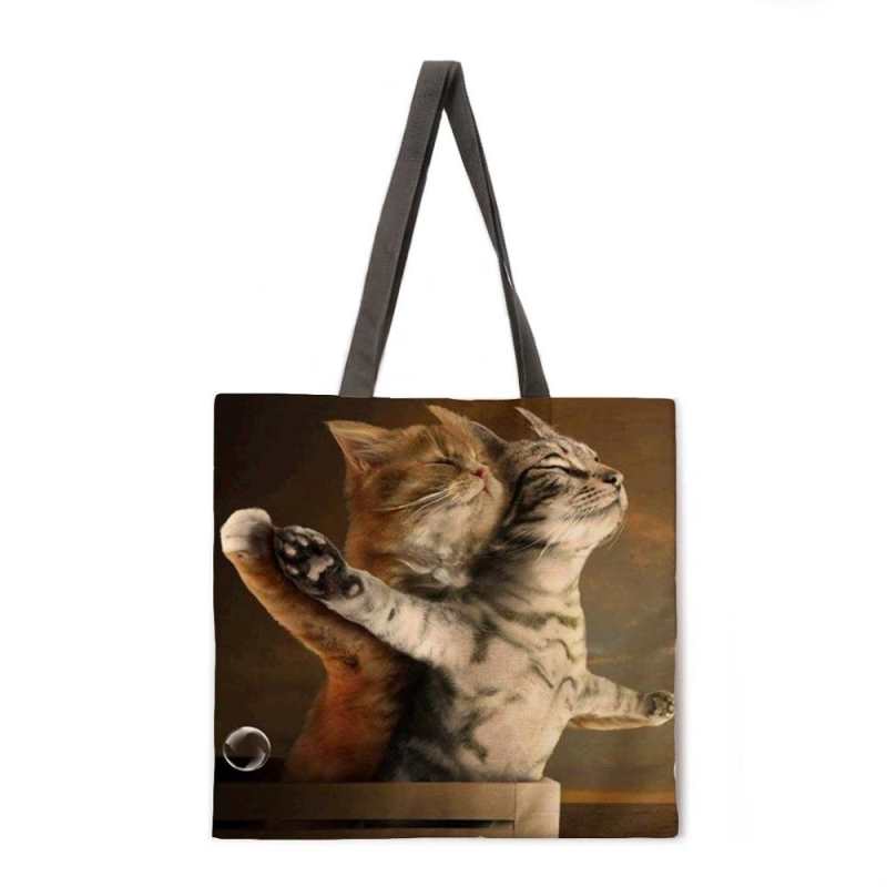 Borsa per la spesa riutilizzabile Cat Story Lady Fashion, borsa da spiaggia, borsa a tracolla, borsa in tessuto di lino