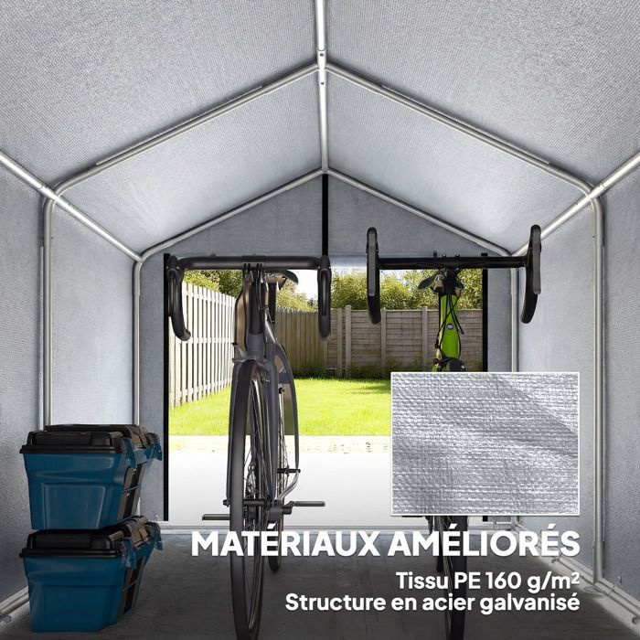 Υπόστεγο κήπου - Outsunny - ρολό πόρτας - γαλβανισμένο ατσάλινο πλαίσιο - για ποδήλατα, μοτοσικλέτες, ξύλο, εργαλεία - 162x221.5x163cm - ανοιχτό γκρι