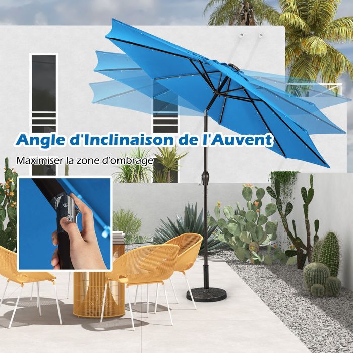 COSTWAY Zwevende tuinparasol - 24 LED-lampjes - Diameter 3 x 2,5 m - Stevig metalen frame - UV-bestendig - Blauw