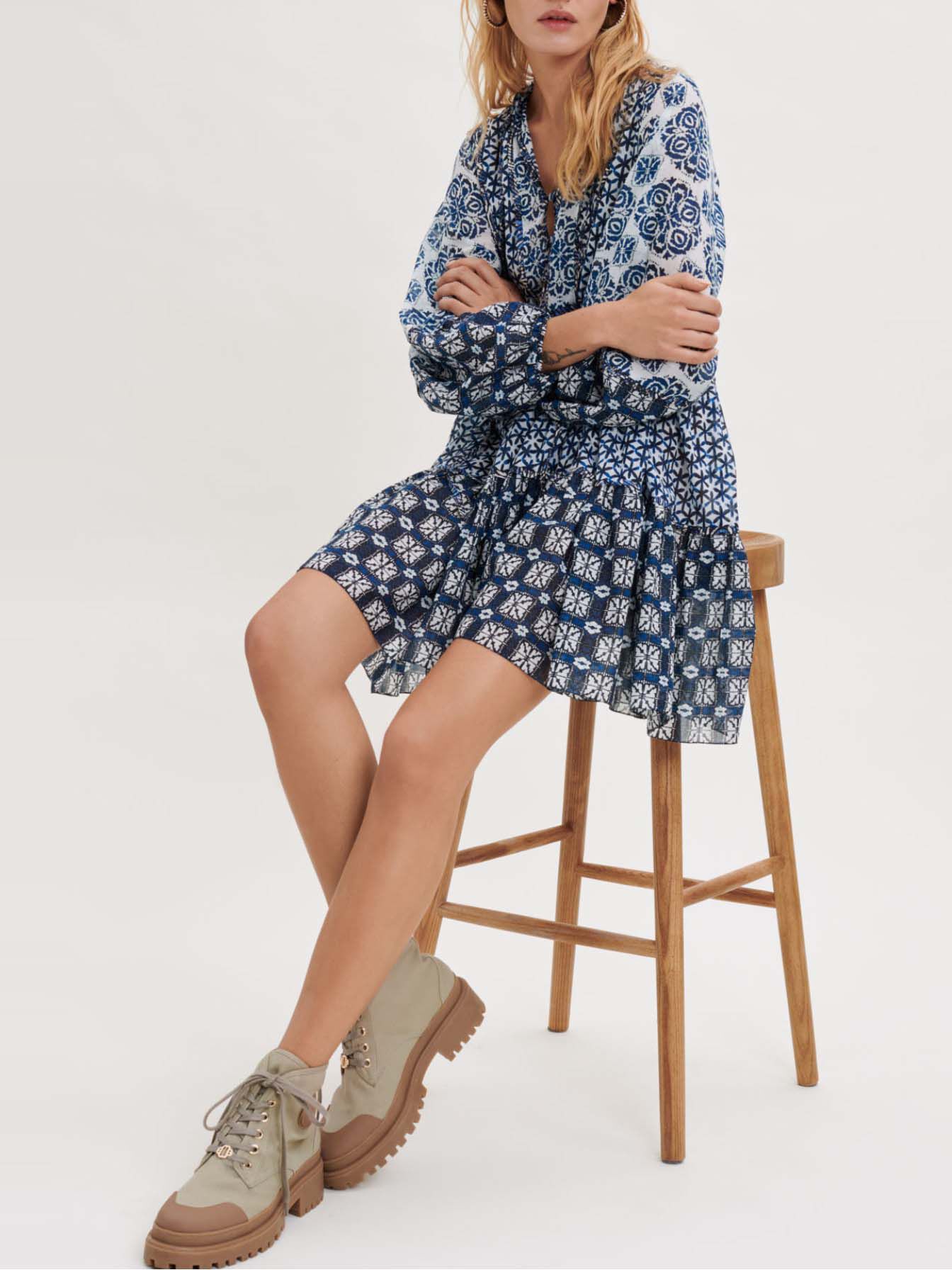 Rochie din voal de bumbac-indigo