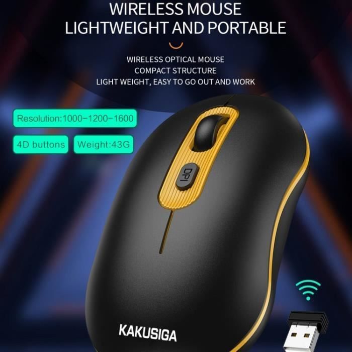 iKaku KSC-871 QIJ Wireless Computer Mouse - Black-Yellow - 4 Buttons - 1000-1200-1600 DPI