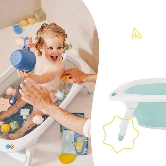 Bañera plegable BADABULLE, 35 L, súper compacta, tapón de drenaje con indicador de temperatura, diseño divertido.