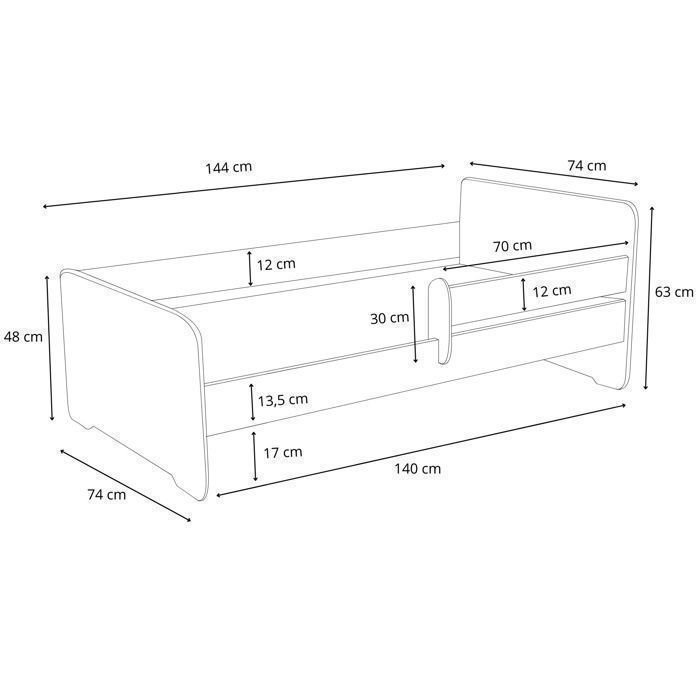 Cama infantil de 140x70 cm con somier de láminas – Cama infantil segura – Estructura robusta – Colchón no incluido – Blanca