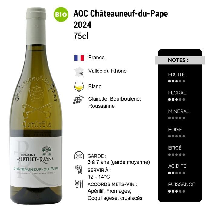Domaine Berthet-Rayne Châteauneuf-du-Pape 2024 - Vin Blanc de la Vallée du Rhône (3x75cl) BIO