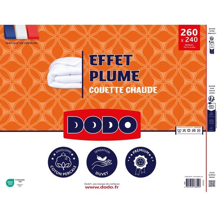 DODO - Edredón cálido - Efecto pluma - 240 x 260 cm - 400 g/m² - 2 personas - 100 % poliéster