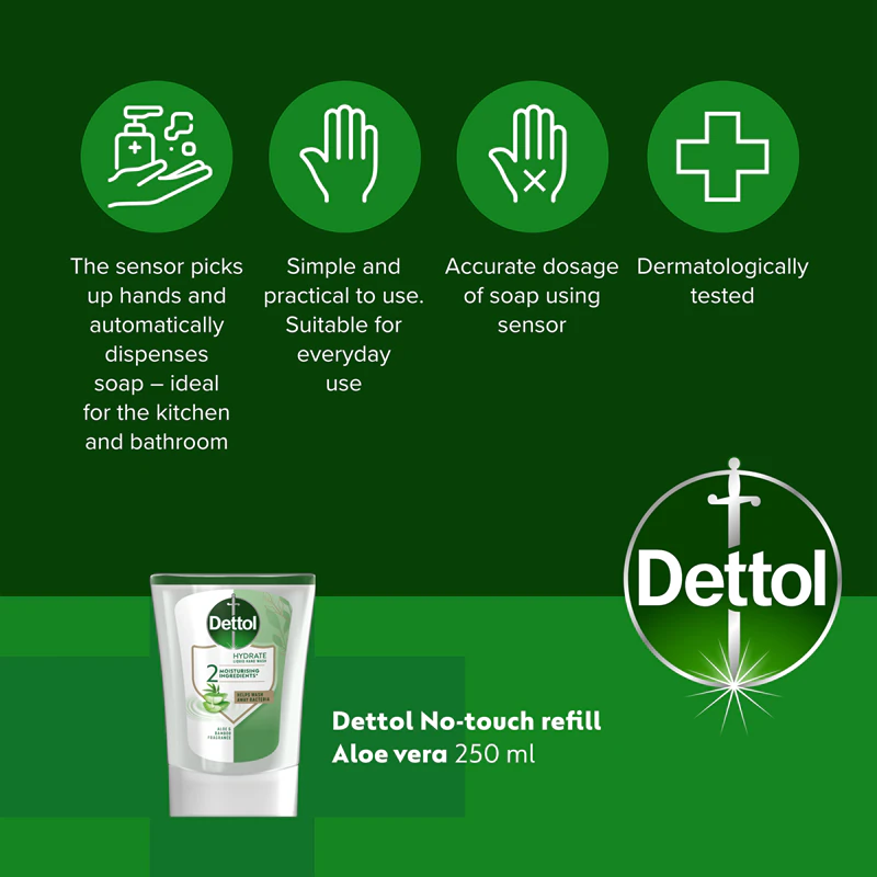 Refil Dettol Soft on Skin para dispenser de sabonete sem toque, embalagem prática, Aloe Vera.