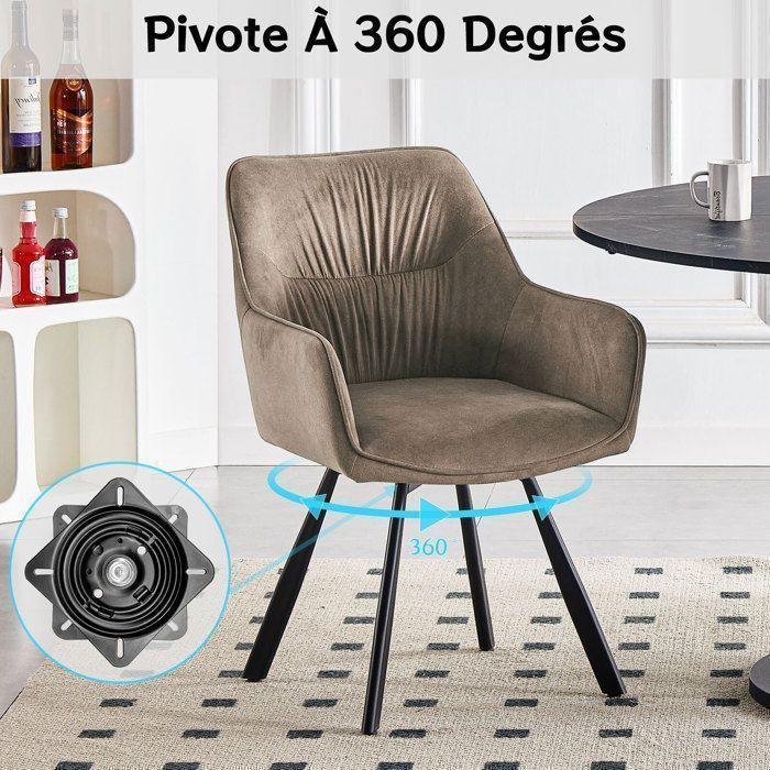 WAFTING Lot de 6 Chaises de Salle à Manger Pivotantes avec Accoudoirs, Rotation à 360°, Chaises de Cuisine en Velours, Marron