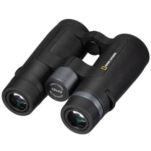 Daljnogled National Geographic 10x42 Bak4 Ultra Bright s centralnim fokusnim kolescem, ohišjem in trakom