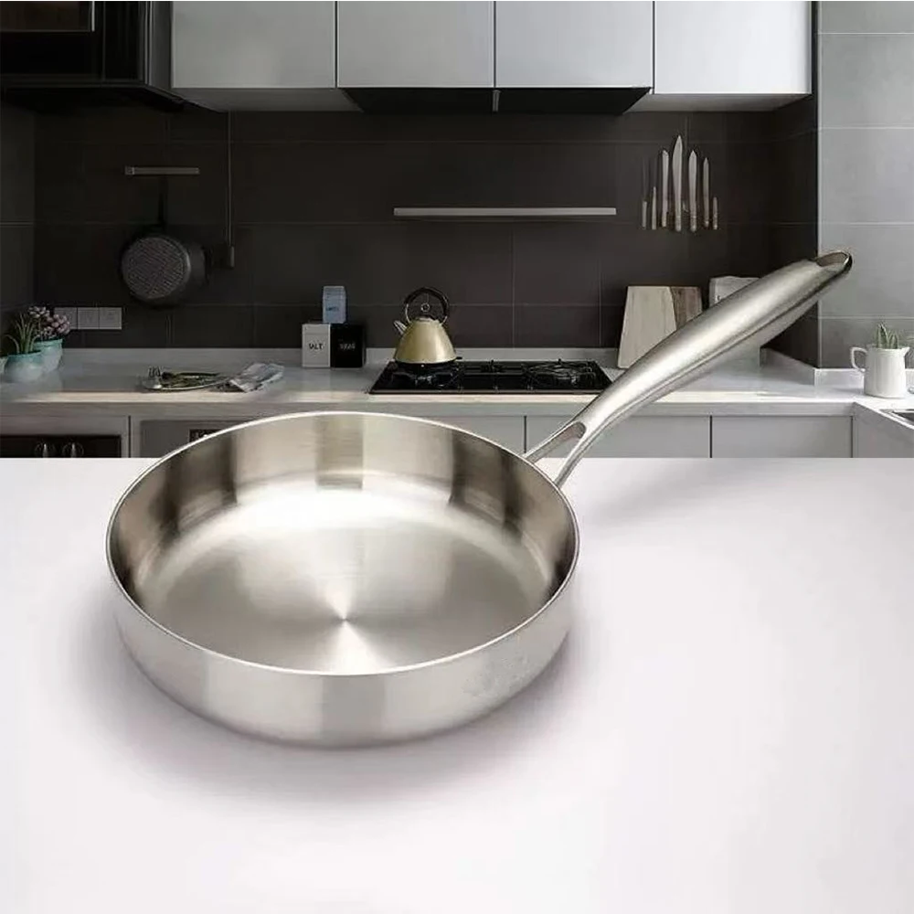 Poêle à frire wok en acier inoxydable 316, sans revêtement antiadhésif, idéale pour la cuisson des steaks, compatible avec les plaques à gaz et à induction.