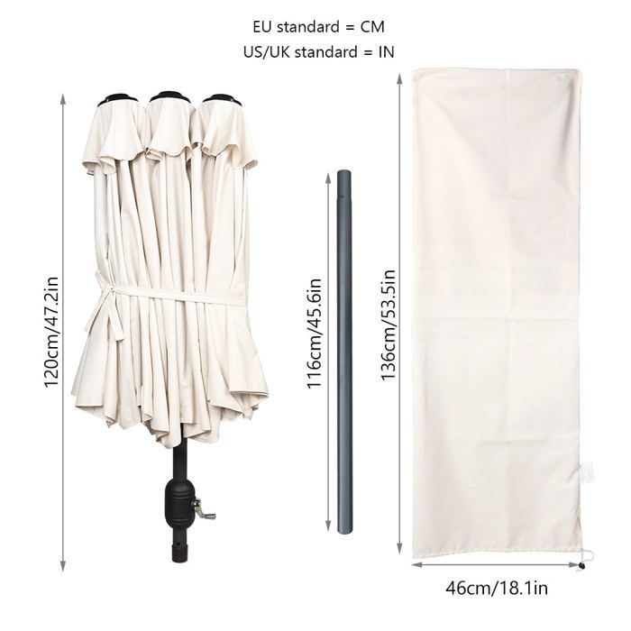 Sombrilla de jardín doble de aluminio VOUNOT® 300x150cm Beige - Protección UV 30+