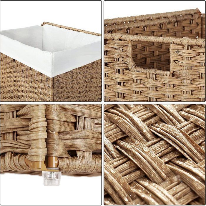 SONGMICS Panier de Rangement, Corbeille Linge Sale 90L avec Couvercle, Pliable, Sac en Tissu Amovibles et Poignées, Couleur Boisée