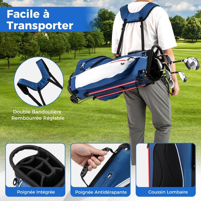 Bolsa de golf trípode para hombre COSTWAY, juego de 9 palos de golf con 3 fundas, correas ajustables y cabezas de palo lastradas.