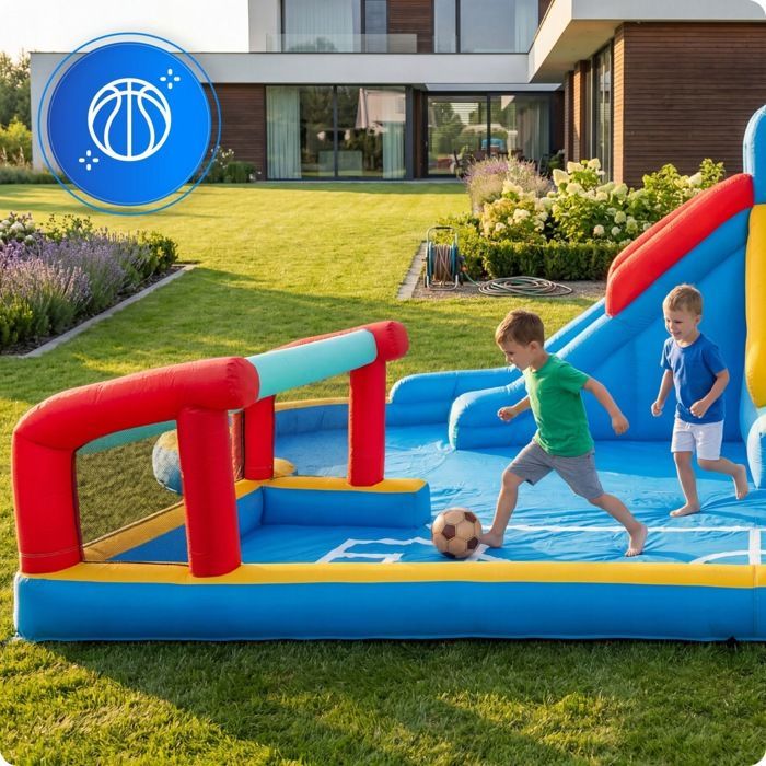 Castillo hinchable KINDI para niños, zona de juegos hinchable para jardín con tobogán acuático.