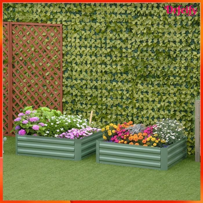 8147 Juego de 2 jardineras elevadas, dimensiones 100 cm de largo x 100 cm de ancho x 30 cm de alto - chapa de acero corrugado verde
