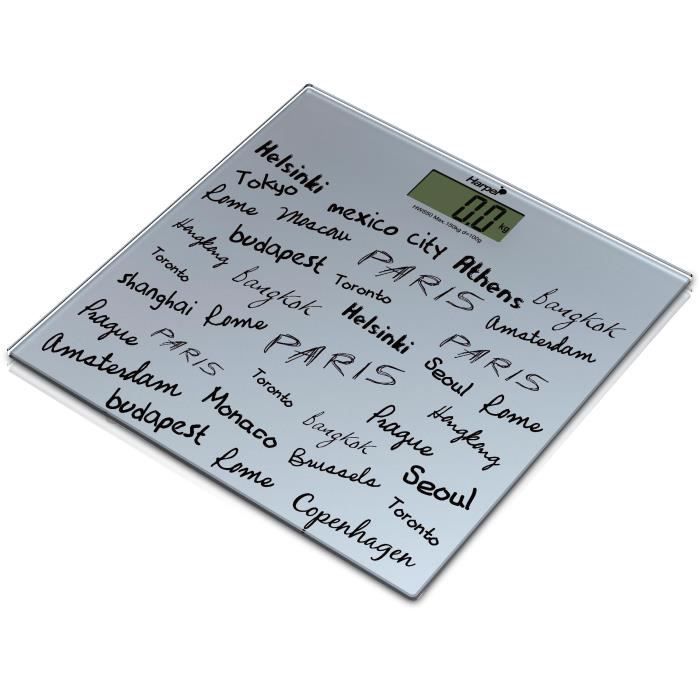 Pèse personne électronique HARPER Signature Hws50 - Argent - Capacité max 150 kg - Plateau en verre sécurité