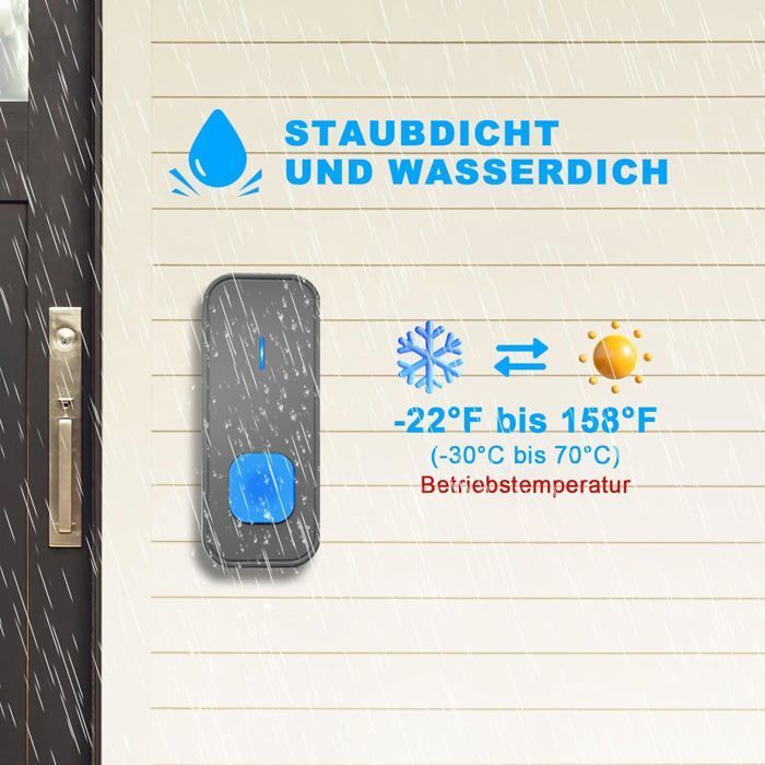 Wireless Doorbell - Waterproof - 300m Range - 55 Melodies - Quick Installation