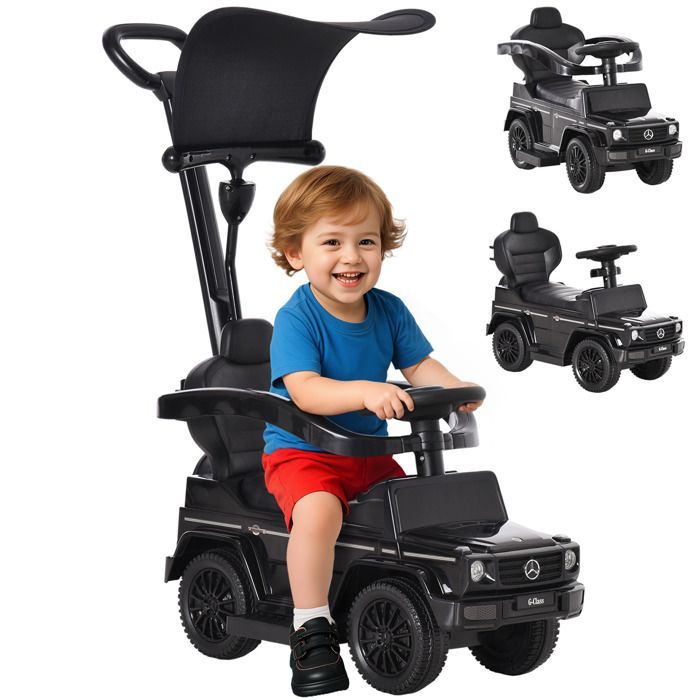 Coche de juguete infantil HOMCOM - Totalmente equipado con claxon, reposapiés y barras de seguridad - Plástico - 12-36 meses - Negro