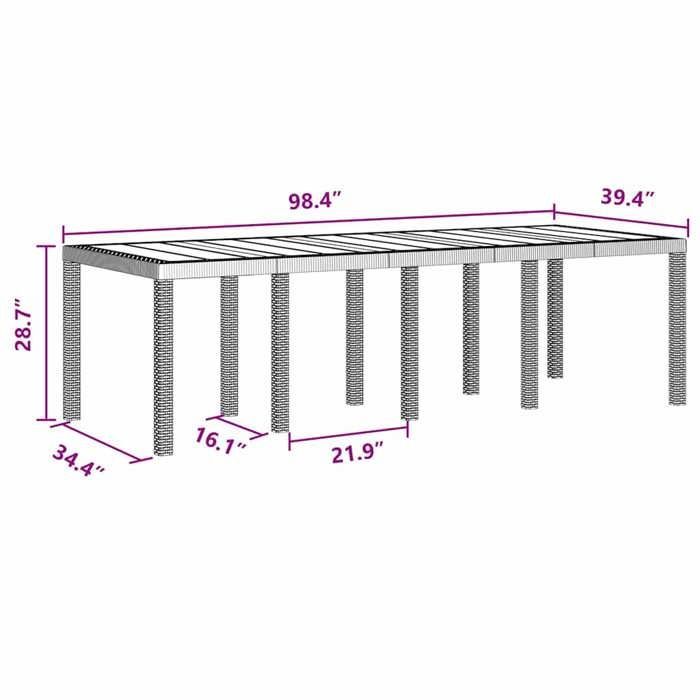 vidaXL Grande table de jardin rectangulaire | Mobilier d'extérieur marron, accueillant jusqu'à 8 personnes, surface lisse 871693
