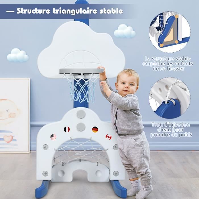 Aro de baloncesto infantil 3 en 1 COSTWAY: Fútbol americano y golf, altura ajustable (77-116 cm), edades de 2 a 7 años, blanco.