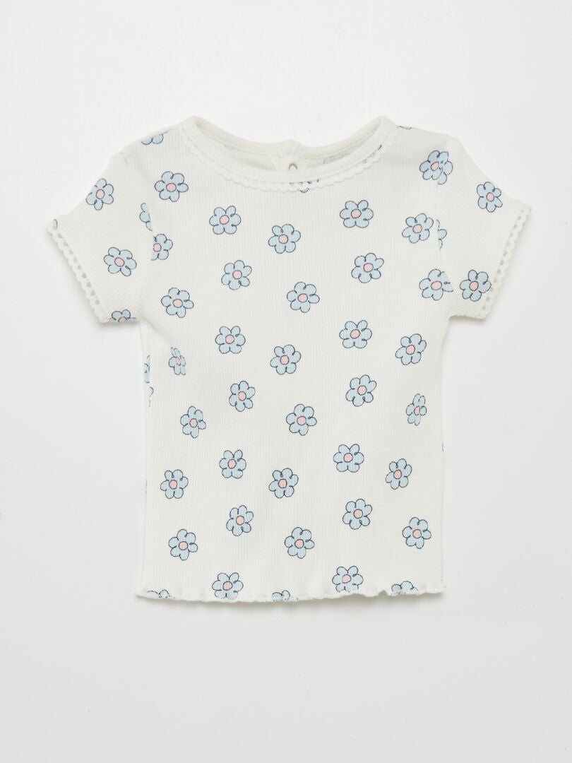 Geribbeld T-shirt - WIT