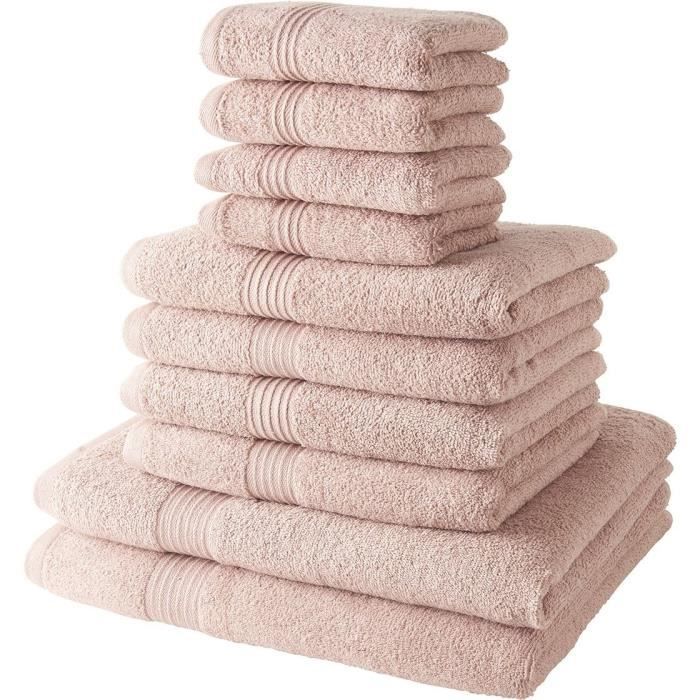 TODAY 10-teiliges Badetuchset bestehend aus 4 Handtüchern (30 x 50 cm), 4 Badetüchern (50 x 90 cm) und 2 Badetüchern (70 x 130 cm), 100 % Baumwolle – Rosa