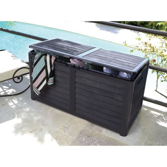 Gartenbox aus Kunststoff – EDA – BAYA – 420 l – Holzoptik – 117,3 x 54,8 x 65,3 cm (H) – Anthrazitgrau