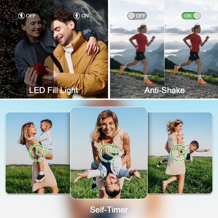 Câmera digital compacta JEEMAK 4K de 72 MP, com foco automático e tela giratória de 2,8