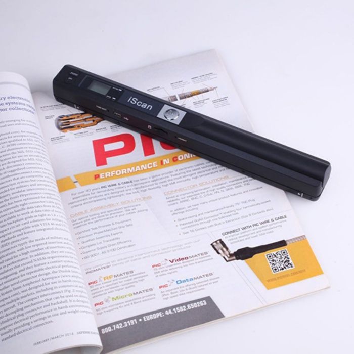 Portable scanner, 8GB memory card, 3 DPI settings, color books, photos, A4 documents, black