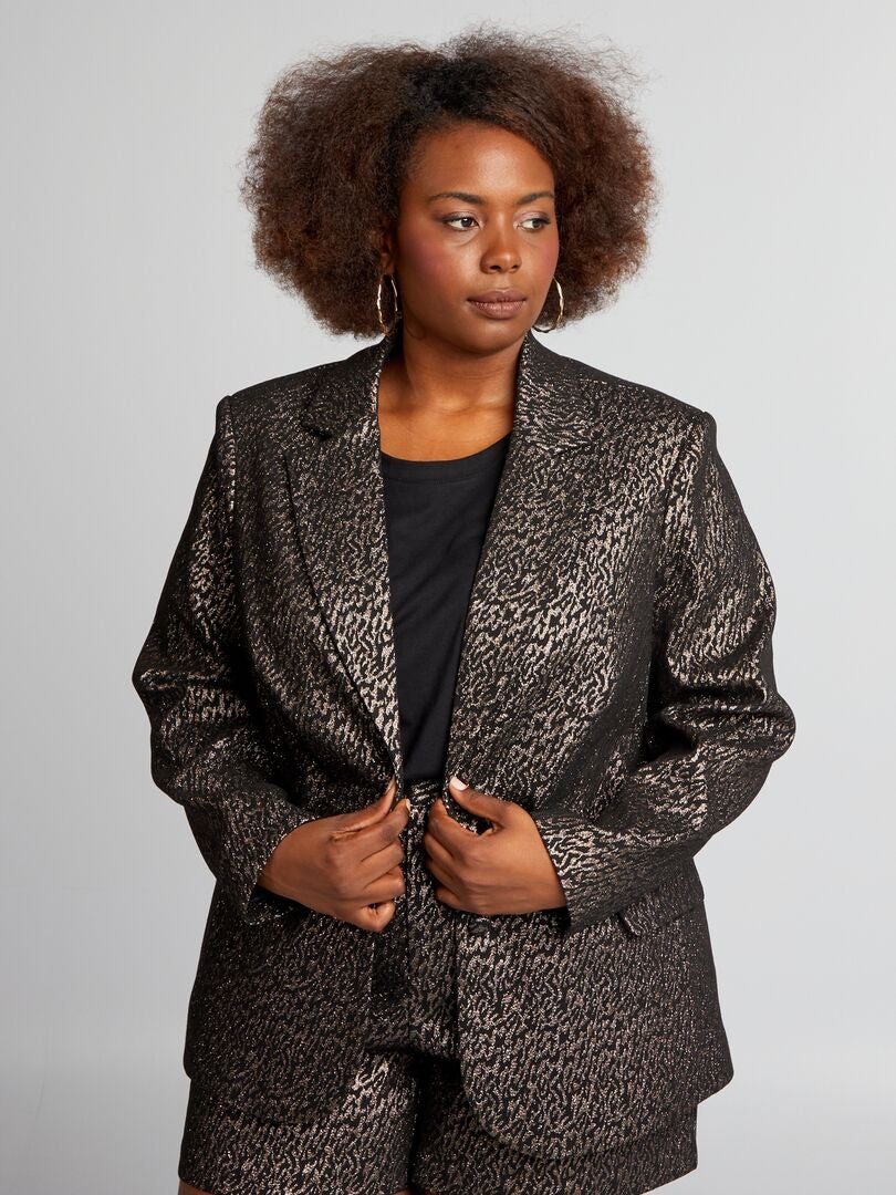 Blazer de alfaiataria com estampa de zebra em jacquard - PRETO