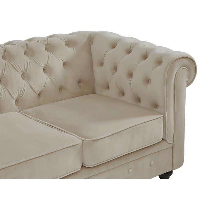 Chesterfield 3-seater sofa in beige velvet