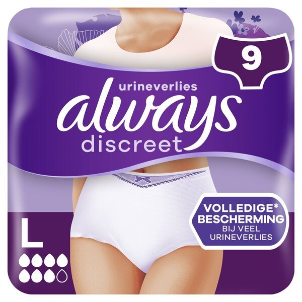 Always Discreet inkontinences biksītes<br>Medicīniskā ierīce - balta, L izmērs, 9 gabali