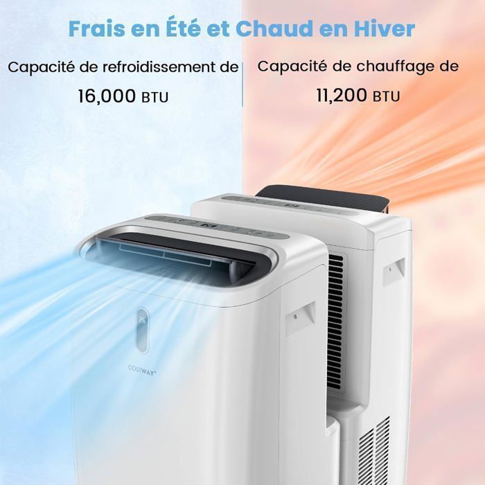Aire acondicionado portátil 5 en 1 (refrigeración/calefacción) - 16000 BTU 4.7 kW R290 COSTWAY - Controlado por aplicación - Deshumidificador - Temporizador de 24 horas - Pantalla LED