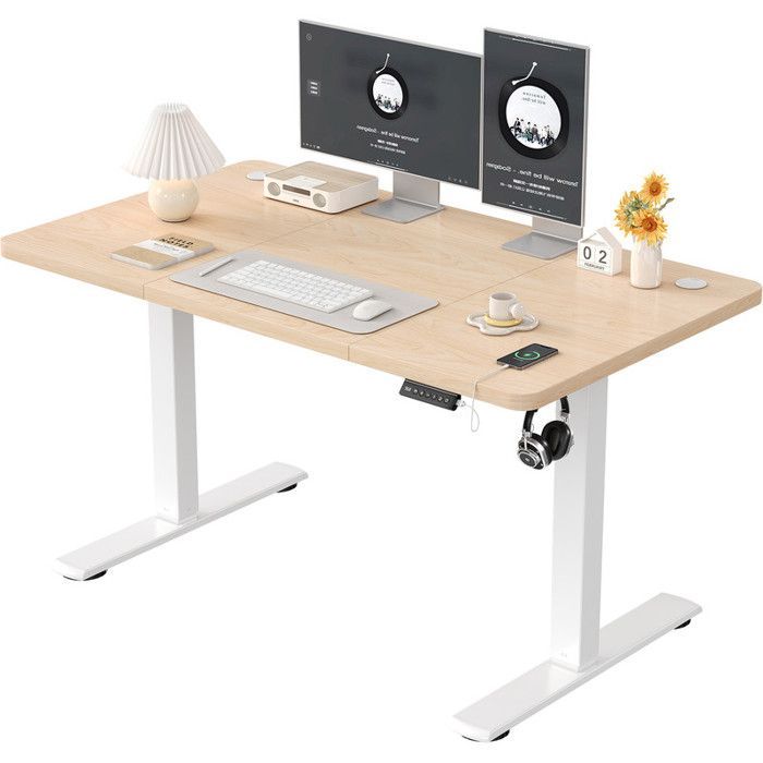 Escritorio eléctrico regulable en altura 120x60cm Blanco - Altura ajustable (73-118cm) - Motor silencioso con memoria y puertos USB