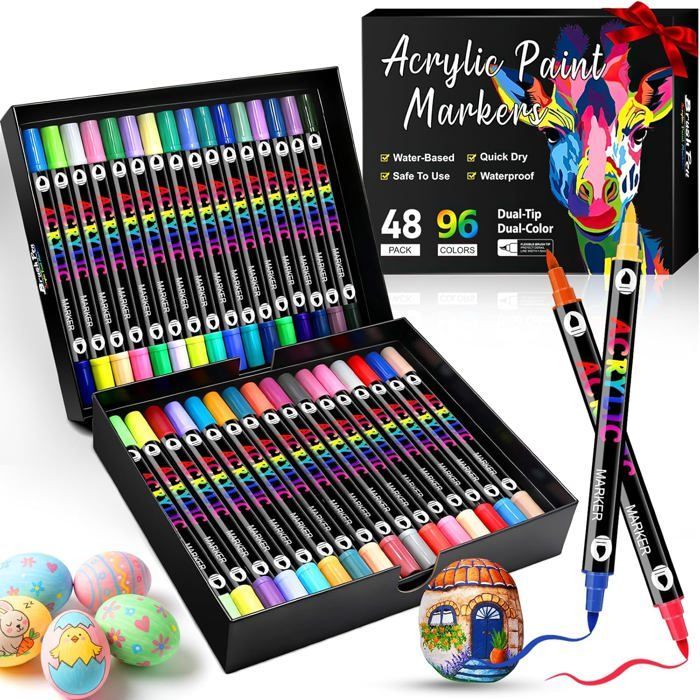 96 Colors Acrylic Coloring Markers, Acrylic Paint Markers, Quick Drying & Smear Resistant, Non-Toxic & Odorless, 48 Pieces