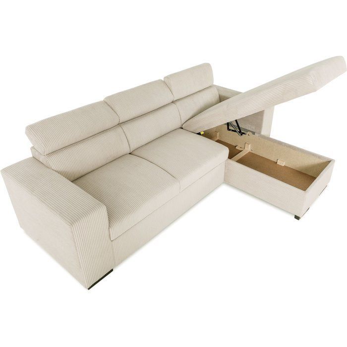 Käännettävä kulmasohva - 4-istuttava - VICOMTE - Beige sametti - Säilytyslokero - 237 x 167 x 88 cm