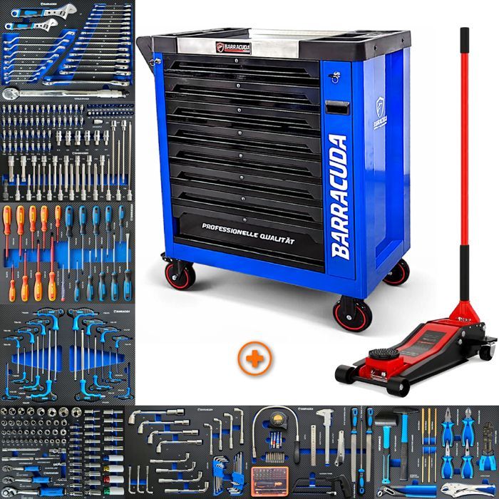Workshop trolley - BARRACUDA TOOLS - Racing 1 MAX+ - 9 drawers - 4T hydraulic jack - Blue steel
