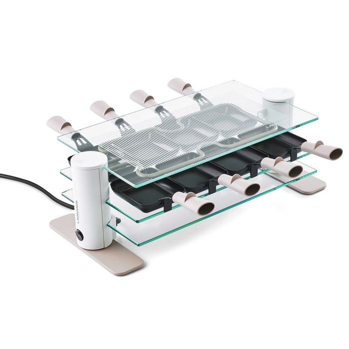 LAGRANGE Transparence Minéral Raclettegrill voor 8 personen - 1000W - Parelgrijs - Antiaanbaklaag