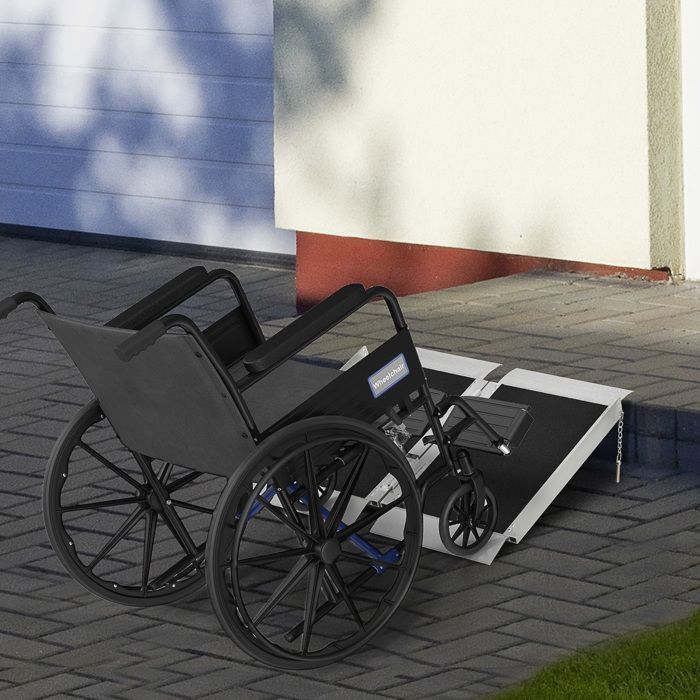 Rampa para silla de ruedas - HOMCOM - plegable - aleación de aluminio antideslizante - asas - carga máxima 272 kg - negra