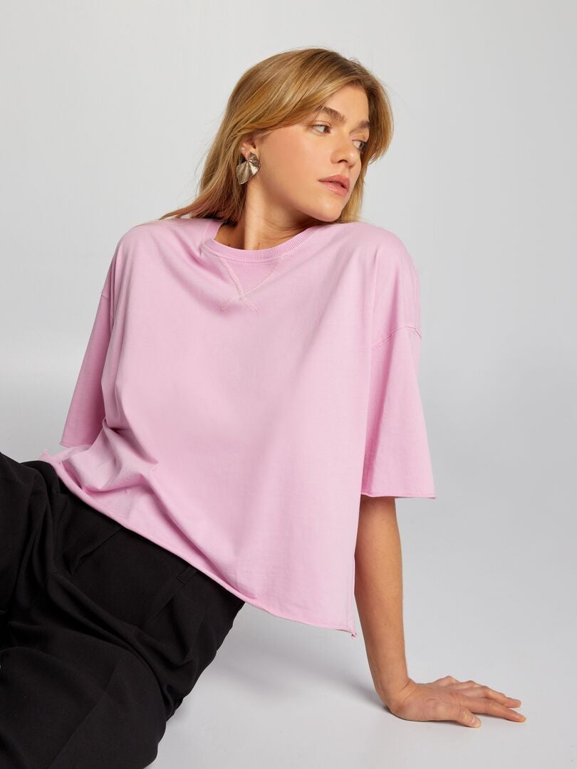Camiseta de algodão com cavas rebaixadas - rosa