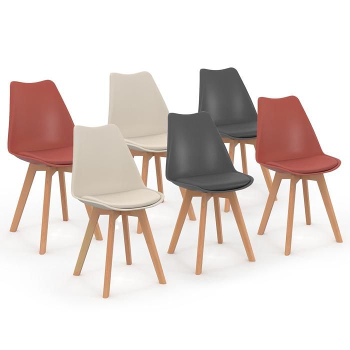 IDMARKET Lot de 6 chaises de salle à manger SARA scandinaves gris foncé x2, terracotta x2, beige x2
